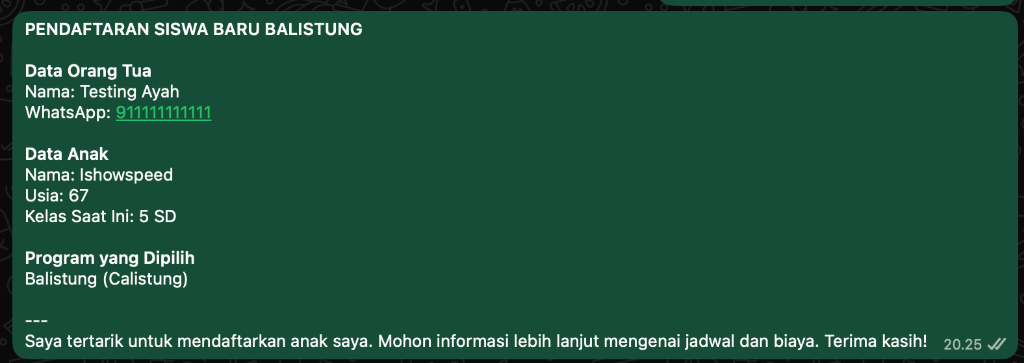 Format Pesan WhatsApp Balistung